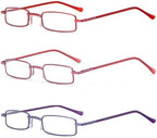 REAVEE 3 Pack Slim Pen Reading Glasses Small Tube Readers for Men Women Spring Hinged with Portable Clip Case, Red Pink Purple 2.5