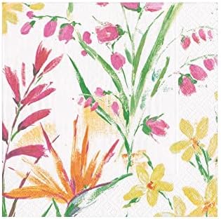 Caspari Brushstroke Floral Paper Cocktail Napkins, Two Packs of 20