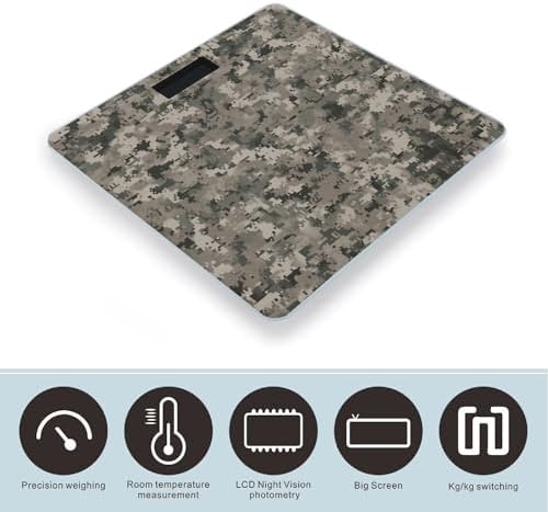 Army Digital Camouflage Scale for Body Weight Highly Accurate Digital Bathroom Body Scale Bright LCD Display & Large Clear Numbers Tempered Glass Safe Rounded Corners for Home Use