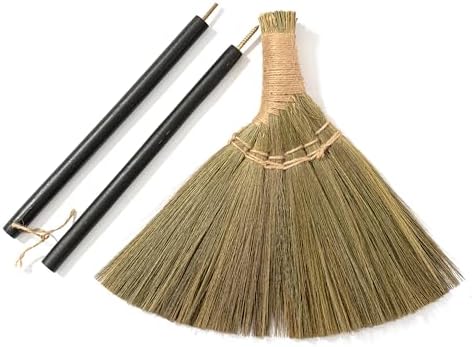 Vietnamese Broom 46.46inch Length - Brooms for Sweeping Indoor Outdoor - Black Long Wooden Handle Natural Soft Broom for Jumping, Weeding, Decoration