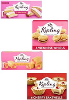 AMBARII Mr Kipling Variety Pack, 4 Pack, Mini Batternberg, Cherry Bakewell, Angel Cake, Viennese Whirls, Cake Variety Pack