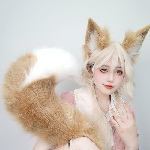 Furry Fox Wolf Tail Animal Costume Accessories Kawaii Faux Fur Tail Cosplay Props for Halloween Dress-up Party