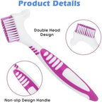 4 Pcs Denture Brush, Portable Denture Toothbrushes with White Carrying Case, Dual Angled False Teeth Care Cleaning Brush with Multi-Layered Soft Bristles (Purple, Green, Blue, Orange)