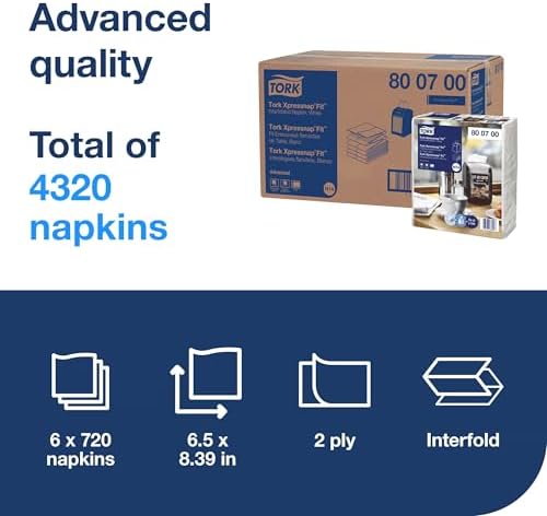 Tork Xpressnap Fit White Dispenser Napkin N14, 2-ply, 6 x 720 napkins, 800700