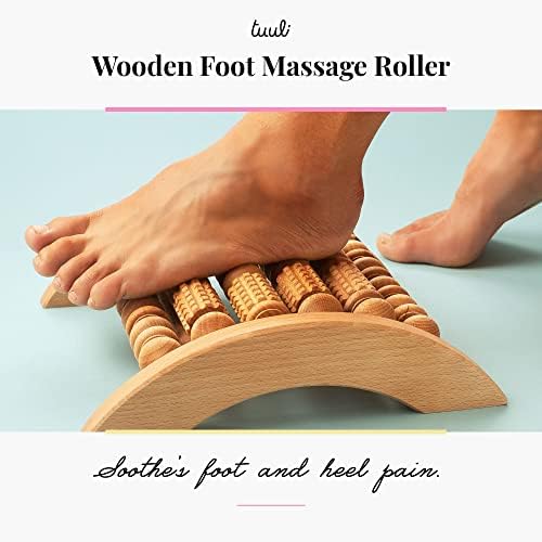 Tuuli Accessories - Wooden Foot Massager, Grooved Muscle Roller, Helps Ease Muscle Tension and Improve Blood Circulation, Natural Wood Therapy Massage Tools, 29 x 24.5 cm