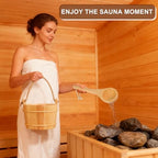 4L Wooden Sauna Bucket and Ladle Set, Natural Pine, Handmade Pine Sauna Bucket with Rope Handle