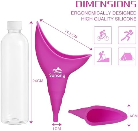 Sunany Female Urinal, Female Urinal with Silicone Funnel, Portable for Standing Female, Reusable Urinal for Female Toilet, for Outdoor, Activities, Camping, Travel