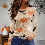 Halloween Shirts for Women Long Sleeve Crewneck Casual Dressy Tops Funny Graphic Halloween Costumes Fall Fashion Outfits