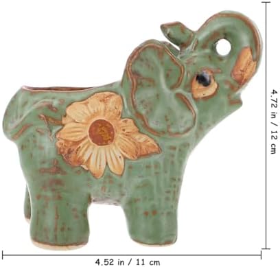 Veemoon Small Ceramic Elephant Planter, Cute Animal Succulent Flower Pots Air Plant Holder Bowl Green Cactus Container Decorative Desk Vase with Drainage Hole for Indoor Desktop Office, 4.5"