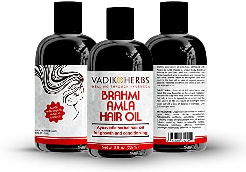 Vadik Herbs Brahmi Amla Hair Oil (8 oz) Ayurvedic herbal hair growth oil and hair conditioning oil with Rosemary Oil | Great for hair loss, balding, thinning, for beard growth,scalp treatment