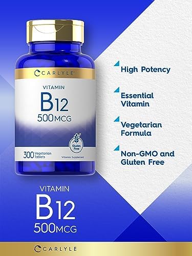 Carlyle Vitamin B-12 500mcg | 300 Tablets | Vegetarian, Non-GMO, Gluten Free Supplement