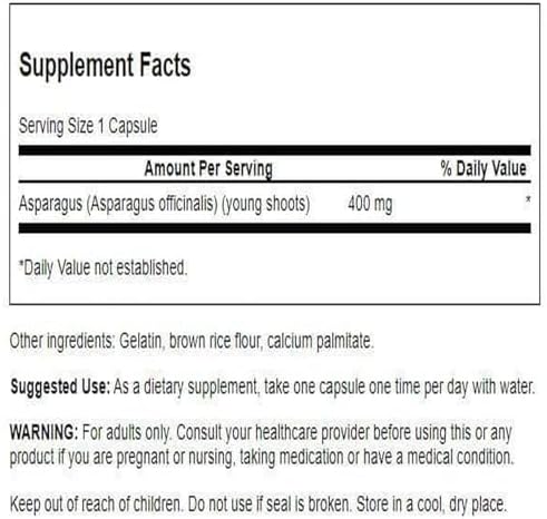 Swanson Asparagus Young Shoots 400 Milligrams 60 Capsules
