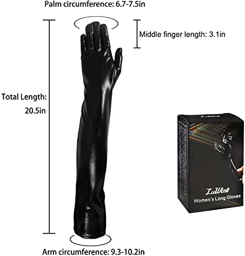 Luwint Women Sexy Wet Look Black Long Gloves for Costume Cosplay Photoshoot