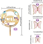 Butterfly Cake Toppers Decorations - 1 Big Happy Birthday Cake Topper & 15Pcs 3D Pink Gold Butterfly Cupcake Toppers - Party Supplies for Decorating Baby Shower Girl's Birthday