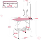 Yaheetech 36'' Dog Grooming Table, Adjustable Pet Foldable Grooming Table w/Double Loops/Mesh Tray Maximum Capacity Up to 220lbs, Pink
