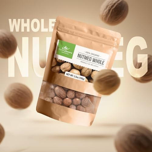 CEYLONFLAVORS FRESH AND PURE Organic Whole Nutmeg (3.5 oz), Premium Grade, Harvested & Packed from a USDA Certified Organic Farm in Sri Lanka (Stand up resealable Pouch)