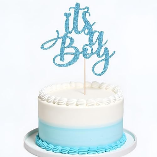 Sleyberoy It's a Boy Baby Shower Cake Topper, Blue Glitter Lettering, for Gender Reveals and Newborn Parties 1st & 2nd Happy Birthday Selected cake decor (It's a boy)