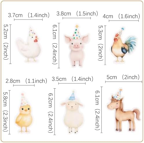 Ercadio 48 Edible Farm Cupcake Toppers Decor Picks Cute Pig Sheep Chicken Horse Party for Spring Theme Baby Shower Birthday Party Cake Picks Decorations Supplies