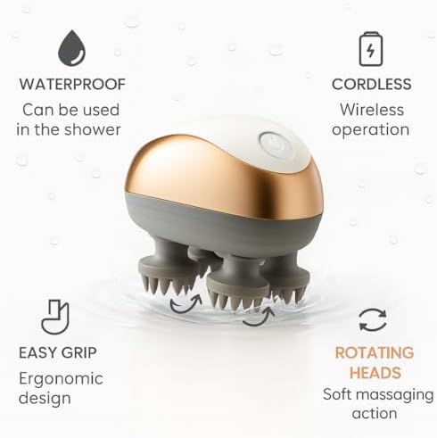 Electric Scalp Massager for Hair Growth & Stress Relief – Gift for Women, Men, Parents & Pets – Cordless Waterproof Head Massager with 96 Kneading Nodes (White)