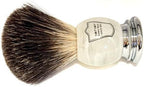Parker 100% Black Badger Bristle Shaving Brush with Ivory Marbled Handle - Brush Stand Included