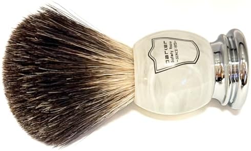Parker 100% Black Badger Bristle Shaving Brush with Ivory Marbled Handle - Brush Stand Included