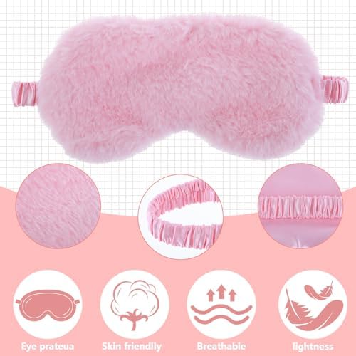 Oruola 2pcs Sleeping Mask for Kids,Comfortable Sleep Mask Plush Blindfold Satin Back Faux Fur Sleep Mask for Kid Women Men Travel Nap,Pink & White Kid Eye Mask for Sleeping