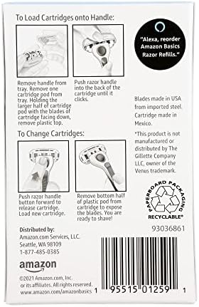 Amazon Basics 5-Blade Razor Refills for Women with Comfort-Coated Blades, Moisture Lubrication, Hypoallergenic, 6 Count (Fits Amazon Basics Razor Handles Only) (Previously Solimo)
