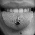 Stainless Steel Middle Finger Gesture Tongue Barbell Stud Piercing Rings Body Jewelry