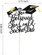 1Pc She Believed She Could So She Did Cake Topper, 2025 Graduation Cake Topper, Graduation Decorations for Girls, High School/College/University Graduation Decoration - Black Glitter