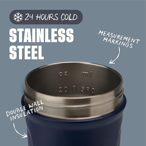 BlenderBottle Sport Insulated Stainless Steel Shaker Bottle with Wire Whisk, 24-Ounce, Navy – Protein Shakes & Hydration for Athletes & Fitness Enthusiasts, Easy Mixing, Lockable Lid