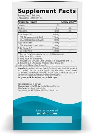 Nordic Naturals Complete Omega, Lemon Flavor - 60 Soft Gels - 565 mg Omega-3 - EPA & DHA with Added GLA - Healthy Skin, Cognition, Positive Mood - Non-GMO - 30 Servings