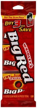Big Red Wrigley's Cinnamon Gum, 3 Fifteen-Stick Packs (45 Pieces Total) (Pack of 2)