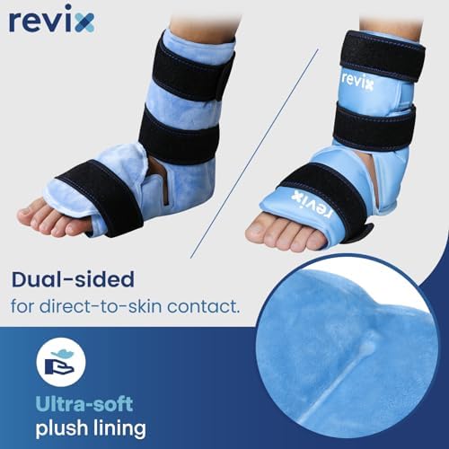 REVIX Ankle Ice Pack Wrap for Foot Pain Relief and Feet Injuries, Reusable Gel Ice Cold Packs for Achilles Tendonitis, Plantar Fasciitis, Sprained Ankles and Heels
