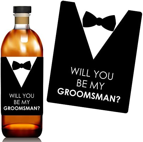 Suit Up - Will You Be My Groomsman Gift for Men - Whiskey or Wine Bottle Label Stickers - Set of 4