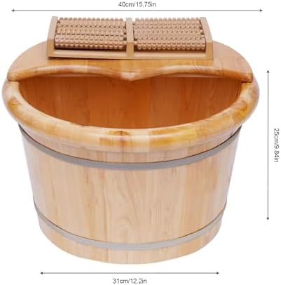 Wooden Foot Bath Basin, Health Foot Massage Barrel Feet Spa Soak Bucket w/Roller