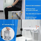 Folding Shower Seat Wall Mounted, Wall-Mounted Barrier-Free Folding Stool for Bath, Fold-Up Seat Chair for Elderly, Fold Down Shower Bench for Elderly,Disabled,Pregnants,with handrail