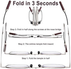 OPTOFENDY Folding Reading Glasses for Men Women, Ultra Thin Portable Readers, Blue Light Eyeglasses with Flat Hard Case