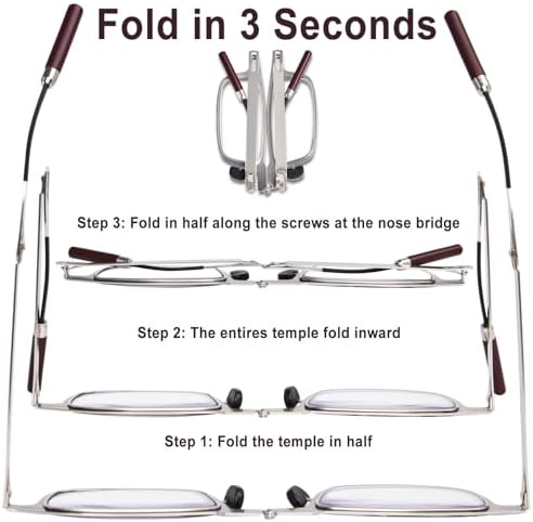 OPTOFENDY Folding Reading Glasses for Men Women, Ultra Thin Portable Readers, Blue Light Eyeglasses with Flat Hard Case