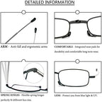 3 Pack Folding Reading Glasses with Keychain Compact Bags Women Men Blue Light Blocking Spring Hinge Portable Pocket Readers,Black Grey and Blue 2.0