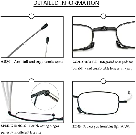 3 Pack Folding Reading Glasses with Keychain Compact Bags Women Men Blue Light Blocking Spring Hinge Portable Pocket Readers,Black 2.5