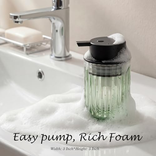 Amolliar Foaming Soap Dispenser, Plastic Pump & Glass Soap Bottle, Refillable 8OZ Hand Soap Dispenser, Dish Soap Dispenser for Kitchen, Bathroom Accessories Set, Home Decor Dispenser (Black 2 Pack)