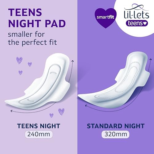 Lil-Lets Teens Night Pads with Wings - 30 Count Period Pads - Thin, Super Absorbent Sanitary Napkins, Soft & Breathable, Fragrance Free - First Periods, Heavy Flow Nights