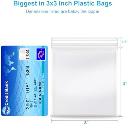 3''x 3'', (Pack of 200) 2 mil Thick Clear Plastic Reclosable Zip Poly Bags with Resealable Lock Seal Zipper, Clear Small Zip Bag, Jewelry Bags, Candy, Storage, Packaging & Shipping