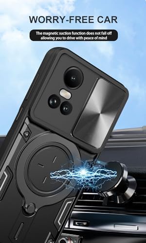 Compatible with Oppo Reno10 Pro 5G CPH2525 Cover,Compatible with Oppo Reno10 5G CPH2531 Car Mount Magnetic Stand Slide Lens 2 in 1 Case Black