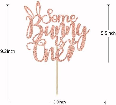 Some Bunny is One Cake Topper - Bunny 1st Birthday Decor - Easter Baby Shower Decor, First Birthday Easter Theme Party Decorations, Rose Gold Glitter