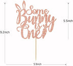 Some Bunny is One Cake Topper - Bunny 1st Birthday Decor - Easter Baby Shower Decor, First Birthday Easter Theme Party Decorations, Rose Gold Glitter