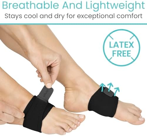 Vive Foot Arch Support Brace (Pair) - Wrap Corrector for Flat Feet, Plantar Fasciitis, Pain Relief, Fallen Arches - Compression Sleeve Strap, Gel Bands Inserts for Women & Men - Wear Under Socks