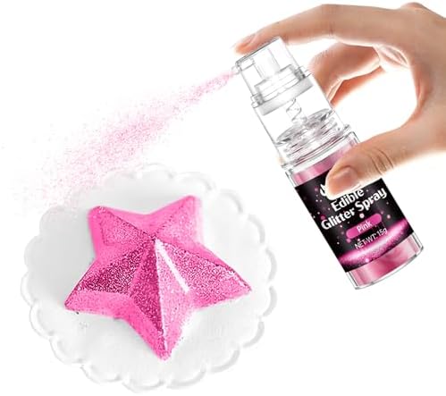 Pink Edible Glitter Spray - 15g Food Grade Pink Luster Dust Shimmer Powder Spray for Cakes, Cookies, Chocolate, Strawberries, Drinks & Cocktails