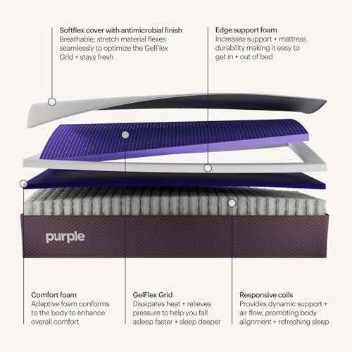 Purple Restore Mattress (Soft) – Queen, GelFlex Grid, Better Than Memory Foam, Temperature Neutral, Responsiveness, Breathability, Made in USA
