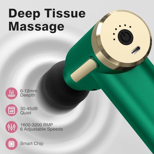 cotsoco Massage Gun Deep Tissue for Pain Relief with 4 Massage Heads & 6 Speeds, Electric Mini Handheld Body Massager for Any Pain Relief, Best Gifts for Men and Mom
